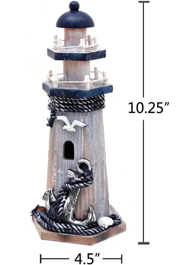 YK Decor Wooden Lighthouse Decor, 10.25Inch Decorative Nautical Lighthouse Rustic Ocean Sea Beach Themed Lighthouse Decoration, Handcrafted Tabletop Nautical Themed Home Decor Bathroom Decor(Seabird & Anchor) - Image 4