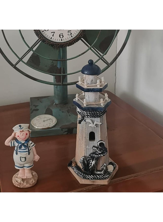 YK Decor Wooden Lighthouse Decor, 10.25Inch Decorative Nautical Lighthouse Rustic Ocean Sea Beach Themed Lighthouse Decoration, Handcrafted Tabletop Nautical Themed Home Decor Bathroom Decor(Seabird & Anchor) - Image 5