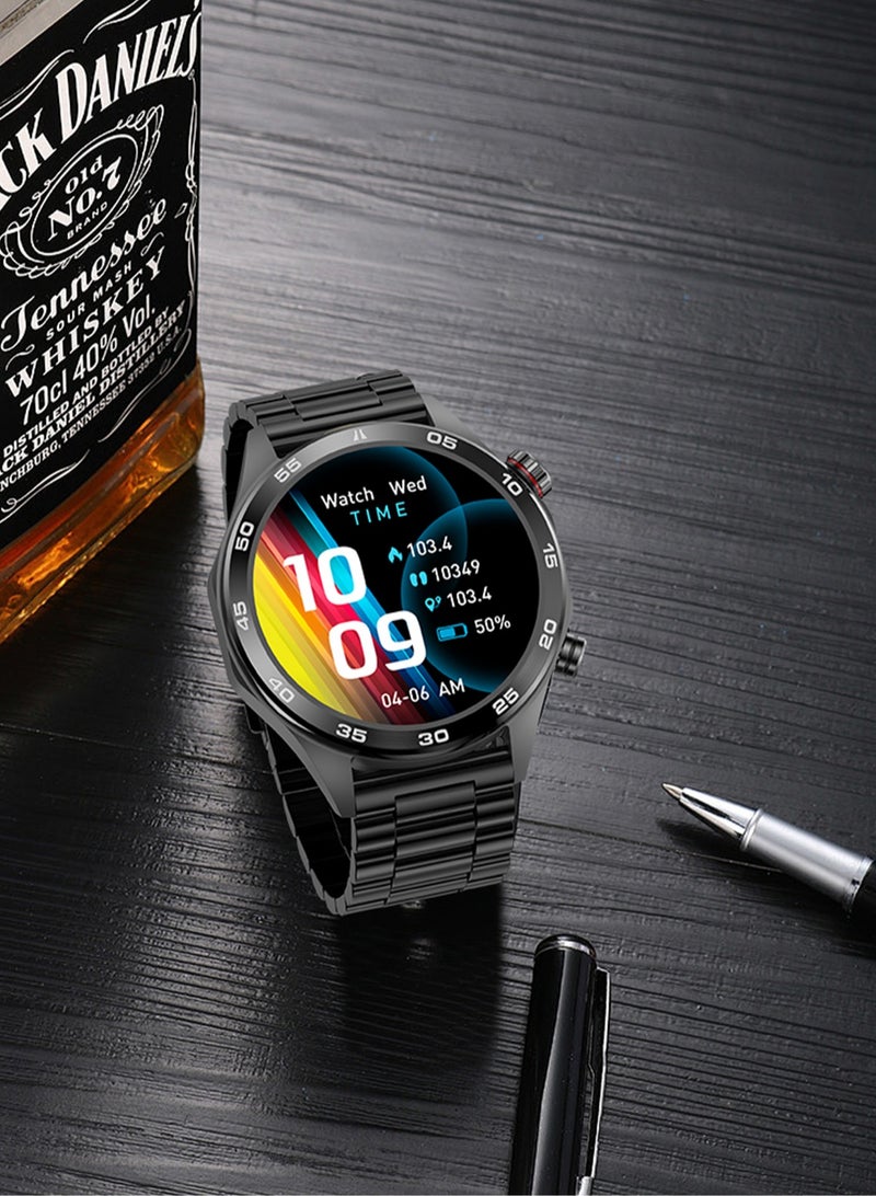 RollsTimi  Men's Smart Watch, HD 1.52inch Full Screen, Intelligent Bluetooth Call, IP68 Waterproof, 24 Hours Health Monitoring, 500mAh Long Battery,LED Flashlight, Fashion Business SmartWatch, I118 Steel Band Black - Image 2