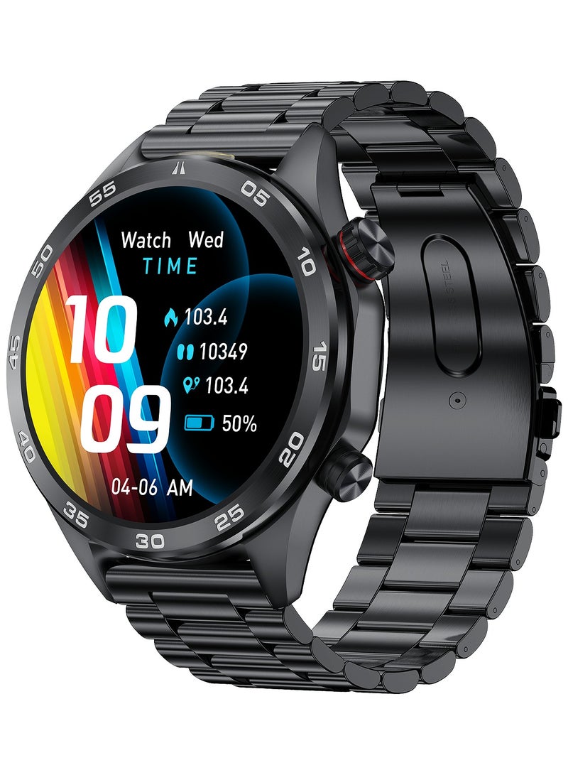 RollsTimi  Men's Smart Watch, HD 1.52inch Full Screen, Intelligent Bluetooth Call, IP68 Waterproof, 24 Hours Health Monitoring, 500mAh Long Battery,LED Flashlight, Fashion Business SmartWatch, I118 Steel Band Black - Image 1