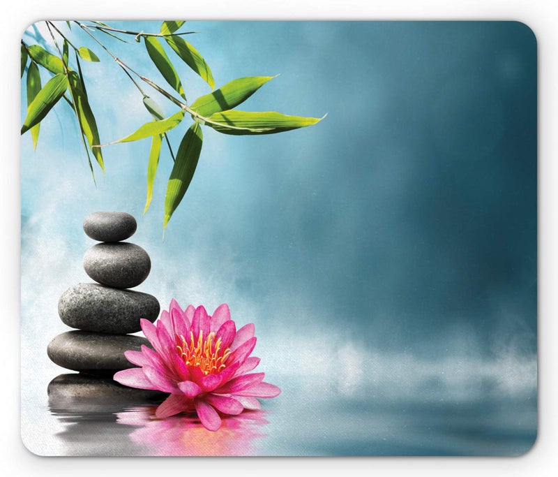 Ambesonne Spa Mouse Pad, Spa Theme with Lily Lotus Flower and Rocks Yoga Style Purifying Your Soul Theme, Rectangle Non-Slip Rubber Mousepad, Standard Size, Blue Pink Green - Image 5