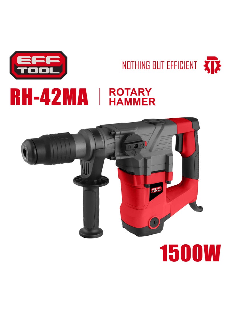 EFFTOOL 1500 واط، مثقاب مطرقي ثقيل، مثقاب هدم كهربائي مع قفل أمان وتحكم في الاهتزاز، حقيبة حمل، 3 رؤوس مثقاب، إزميل مسطح، إزميل مدبب، لتحسين المنزل، الحفر، هدم الخرسانة. - Image 1
