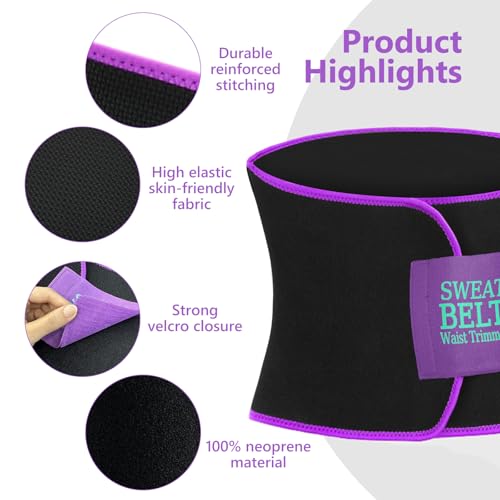 AMZBOSS Waist Trainer for Women Lower Belly Fat, Waist Sweat Band for Women, Belly Band Sweat Belt, Body Shaper, Stomach Wrap (Purple, Medium) - Image 4
