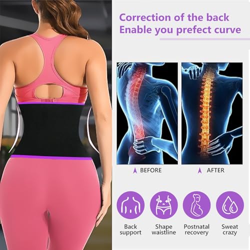AMZBOSS Waist Trainer for Women Lower Belly Fat, Waist Sweat Band for Women, Belly Band Sweat Belt, Body Shaper, Stomach Wrap (Purple, Medium) - Image 3