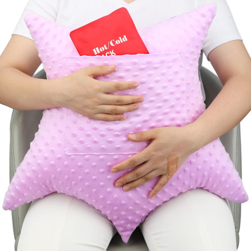 HapiPoppy Star Shape Hysterectomy Recovery Pillowy for Hysterectomy Recovery Must Haves with 2 Pockets Products Gifts Tummy Tuck Abdominal Surgery Cushion, Minky Dot Lavender - Image 1