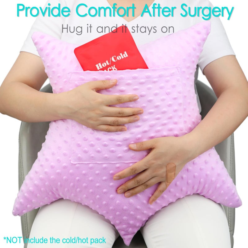 HapiPoppy Star Shape Hysterectomy Recovery Pillowy for Hysterectomy Recovery Must Haves with 2 Pockets Products Gifts Tummy Tuck Abdominal Surgery Cushion, Minky Dot Lavender - Image 5