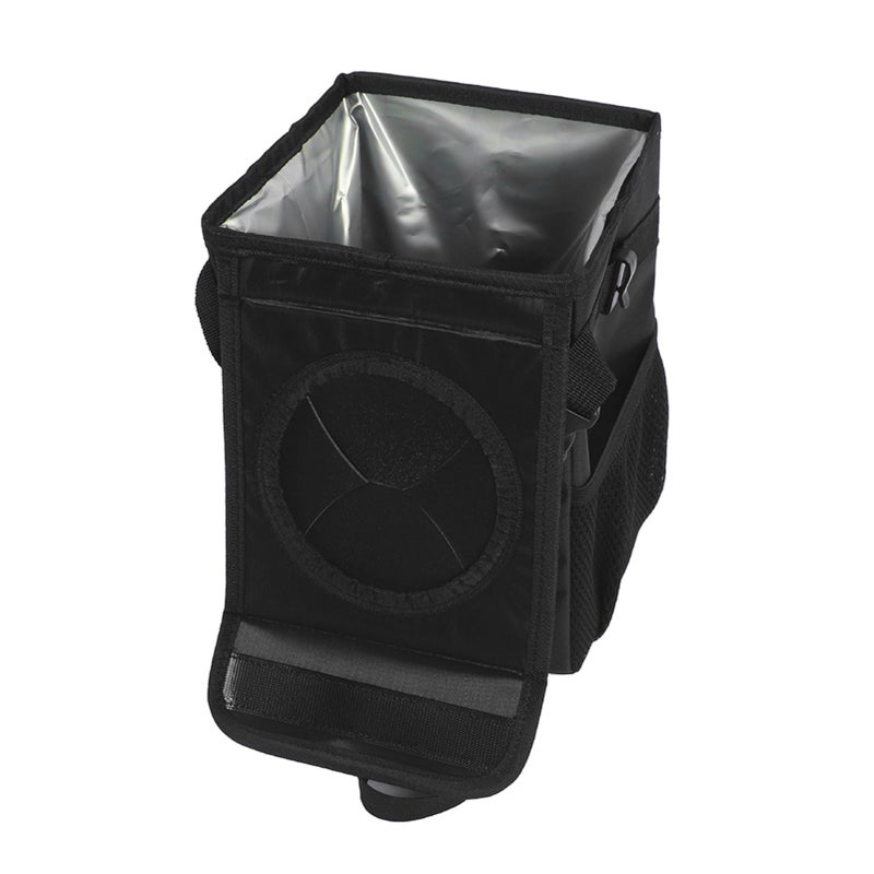 Car Trash Can Automotive Garbage Can with Lid Foldable Vehicle Trash Bin Container with Storage Pockets Waterproof & Leakproof Black - Image 2