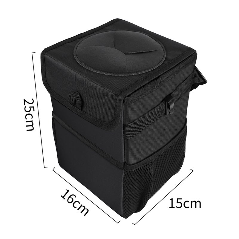 Car Trash Can Automotive Garbage Can with Lid Foldable Vehicle Trash Bin Container with Storage Pockets Waterproof & Leakproof Black - Image 5