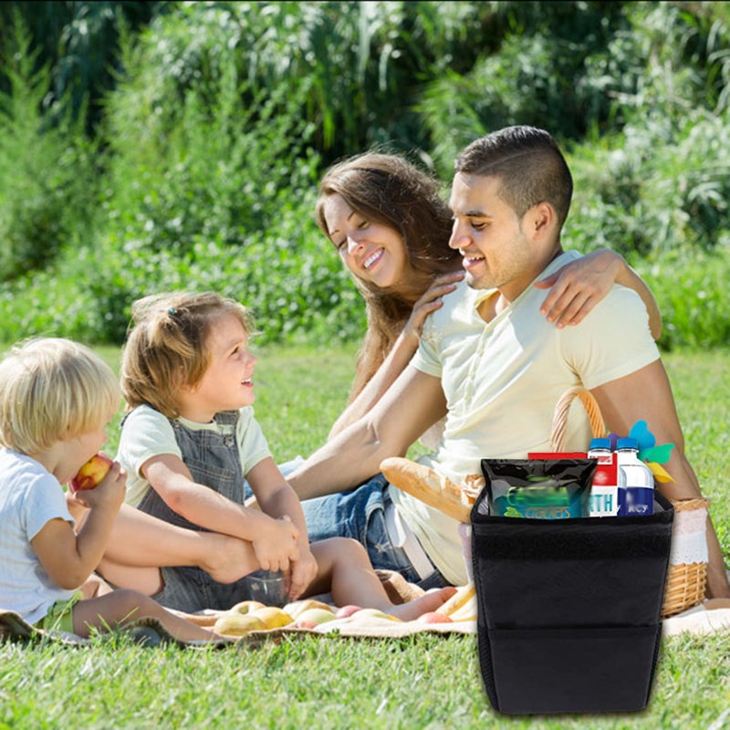Car Trash Can Automotive Garbage Can with Lid Foldable Vehicle Trash Bin Container with Storage Pockets Waterproof & Leakproof Black - Image 3