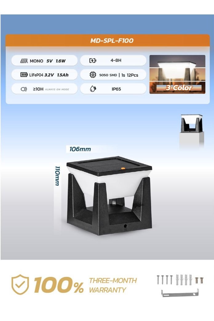مودي مصباح عمود يعمل بالطاقة الشمسية خارجي مقاوم للماء - 3 أوضاع ألوان (دافئ/محايد/أبيض بارد)، من الغسق إلى الفجر، مستشعر حركة، مصباح LED لاسلكي يعمل بالطاقة الشمسية للحديقة، السياج، المرآب، الشرفة، الفناء، في الهواء الطلق (صغير - قطعة واحدة) - Image 4