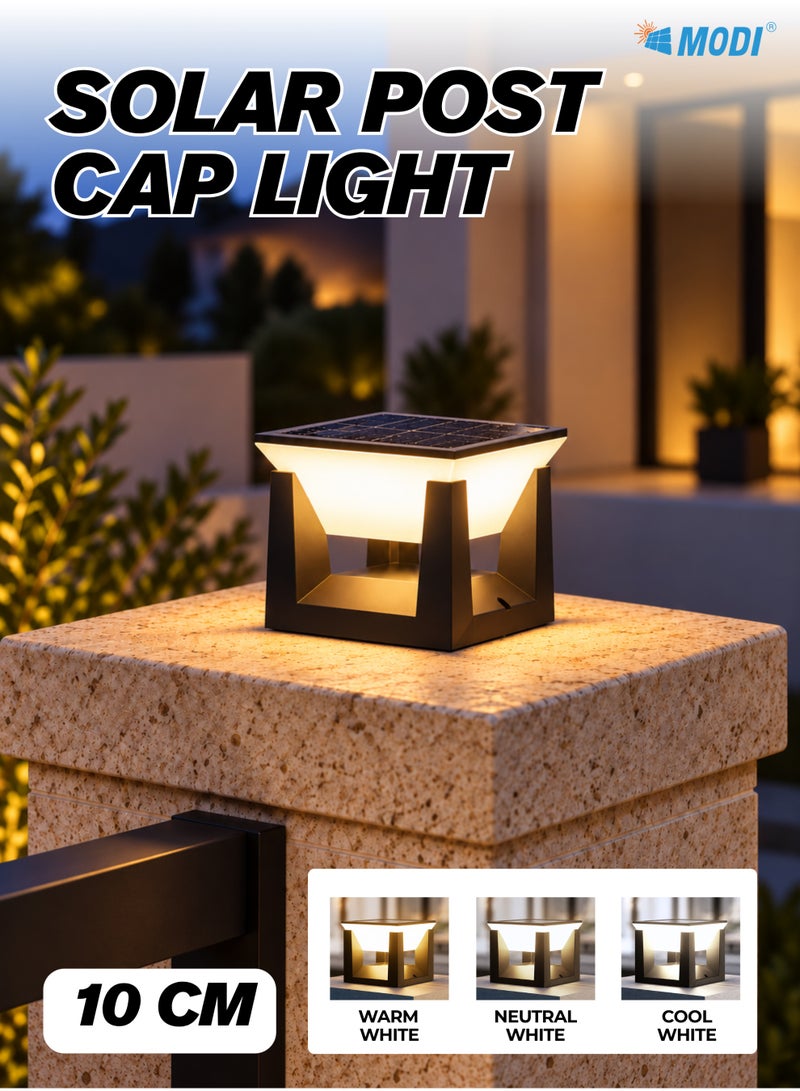 MODI Solar Post Lamp Outdoor Waterproof – 3 Color Modes (Warm/Neutral/Cool White), Dusk to Dawn, Motion Sensor, Solar Wireless LED for Garden, Fence, Garage, Porch, Patio, Outdoor (Small - 1pc) - Image 1