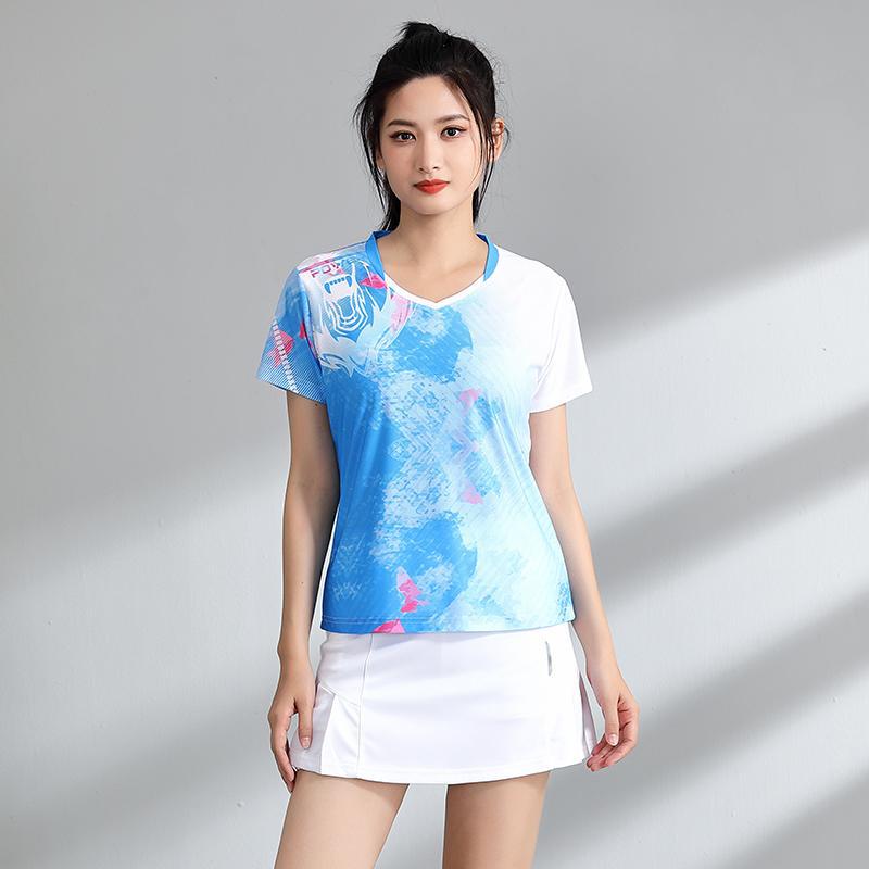 Generic Slim Fit New Couples Comfortable Quick-Drying Breathable Sweat-Wicking Sports Casual Fitness Tops Badminton Tennis Uniforms 1305 women’s blue and white top