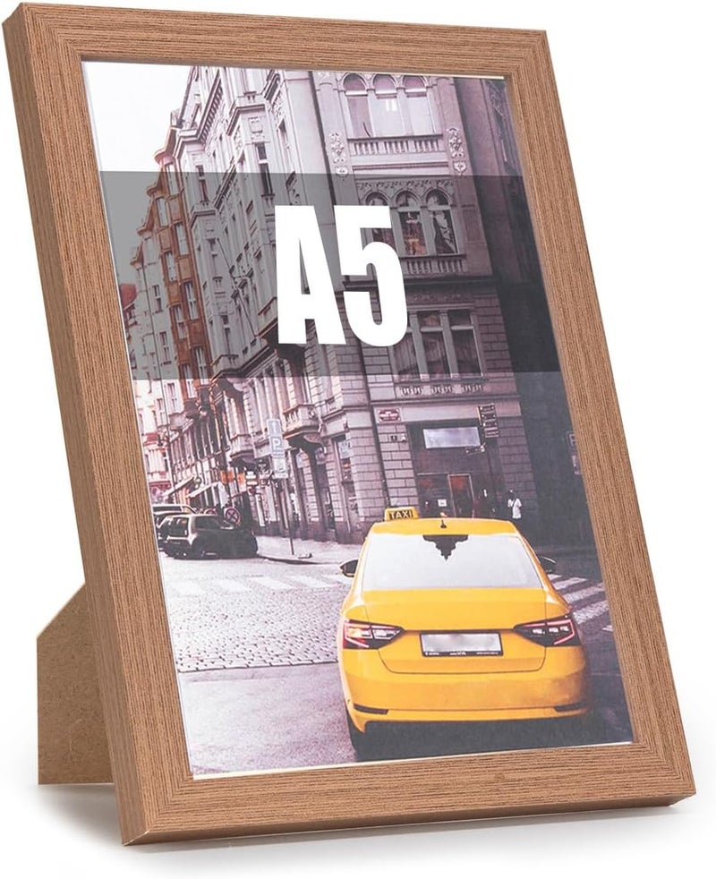 kennethan KAIWIN Picture Frame A5 Oak Wood Photo Frames Set of 3 MDF with Acrylic Glass for Hanging and Standing, Used for Living Room, Bedroom, Study, for Photos, Artworks and Posters - Image 2