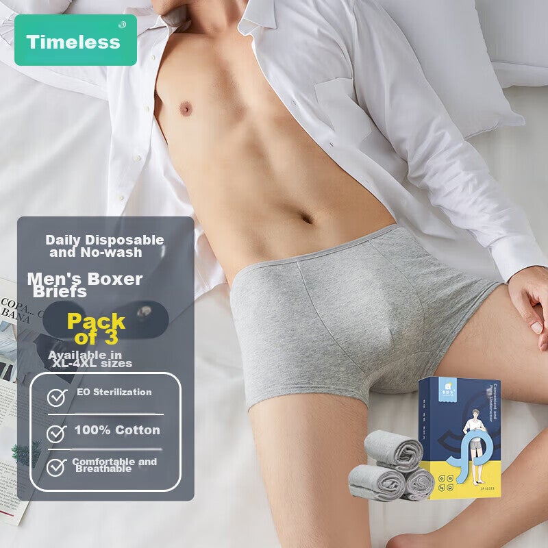 Youshiguang Disposable Men's Boxer Briefs, Pure Cotton, Sterilized, Travel Essential, Plus Size, Four-Corner Shorts, 3 Pairs, XL - Image 1