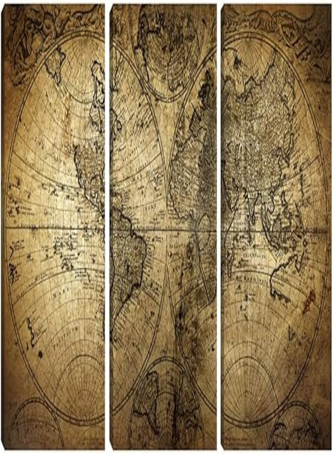 EAVUTY Vintage World Map Poster Prints Wall Art Wall Decor 3 Pieces Earth Map Canvas Painting Home Wall Posters for Living Room Bedroom Office Decorative Pictures Framed Artwork 24"x36" 