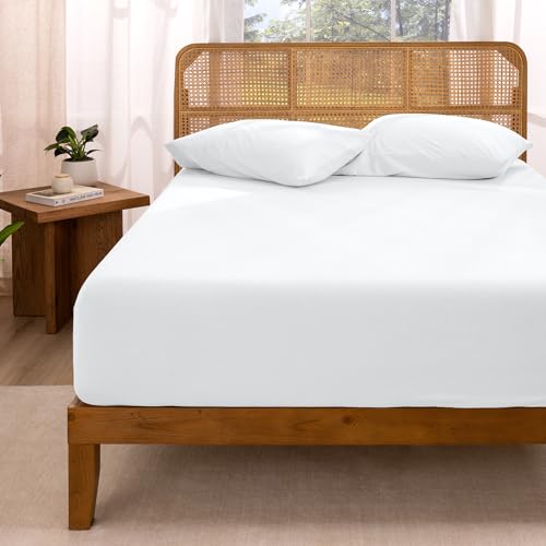 Bare Home 100 Organic Cotton Jersey Fitted Sheet  King Size  Ultra Soft  Deep Pocket Fitted Sheet  100 Cotton  Ring Spun Yarns King White