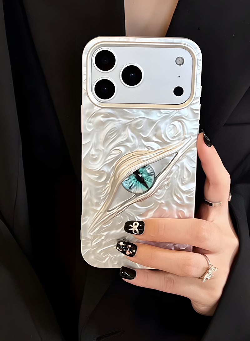 Premium phone case compatible with iPhone 17 Pro Max, luxury 3D mysterious eye design, durable shockproof and scratch resistant material, comfortable grip, modern stylish look, Silver Matte - Image 2
