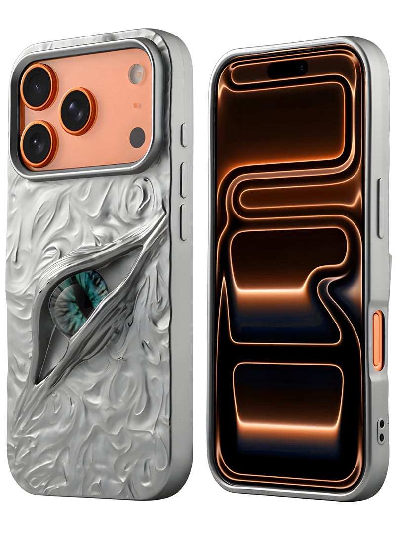 Premium phone case compatible with iPhone 17 Pro Max, luxury 3D mysterious eye design, durable shockproof and scratch resistant material, comfortable grip, modern stylish look, Silver Matte - Image 1