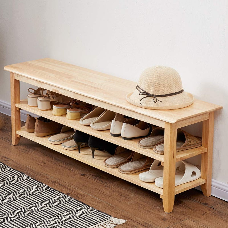XKZG XKZG Storage Bench Wooden Shoe Bench Simple Style Wood Entryway Bench Shoe Rack Natural472