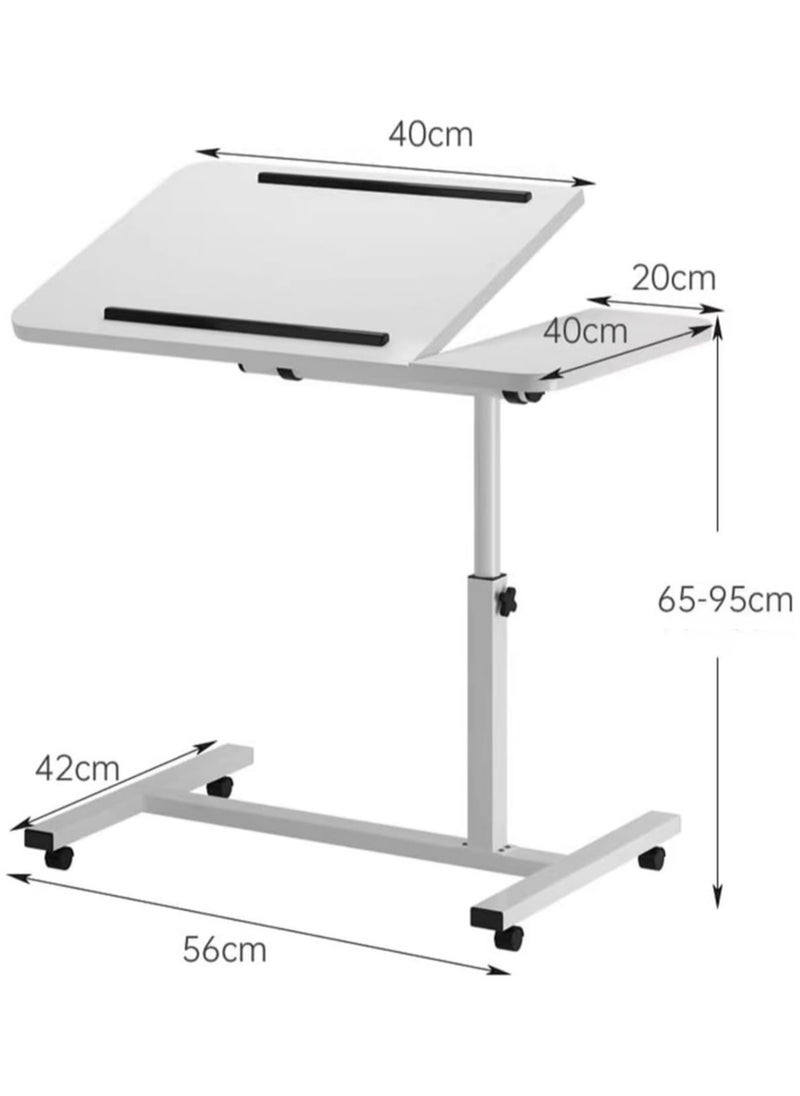 TOMSHOO - Lifting and Rotating Laptop Desk for Home and Office, Movable Bedside Table with Rollers, Adjustable Computer Stand, with 4 Wheels Sofa Side Table, Coffee Table 60 * 40cm (White) - Image 1