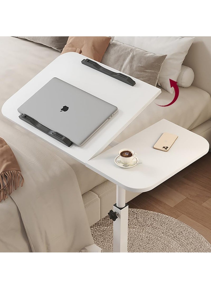 TOMSHOO - Lifting and Rotating Laptop Desk for Home and Office, Movable Bedside Table with Rollers, Adjustable Computer Stand, with 4 Wheels Sofa Side Table, Coffee Table 60 * 40cm (White) - Image 1