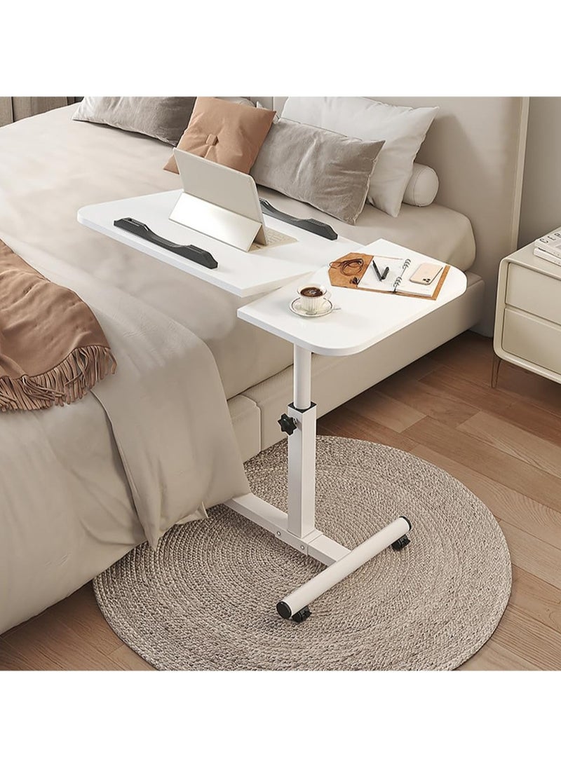 TOMSHOO - Lifting and Rotating Laptop Desk for Home and Office, Movable Bedside Table with Rollers, Adjustable Computer Stand, with 4 Wheels Sofa Side Table, Coffee Table 60 * 40cm (White) - Image 1