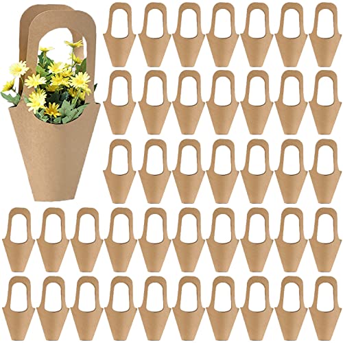Tergy 50Packs Kraft Paper Flowers Gift Bags Brown Hanging Bouquet Wrapping Bags for Home Decoration (14Inches) - Image 1