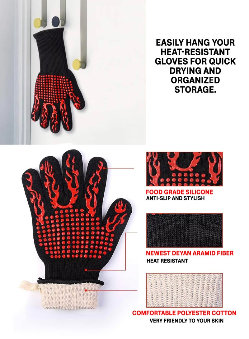 دي بلو قفازات مقاومة للحرارة للشواء، قفازات فرن سيليكون مانعة للانزلاق للطهي والشواء والخبز واللحام والتخييم - Image 4