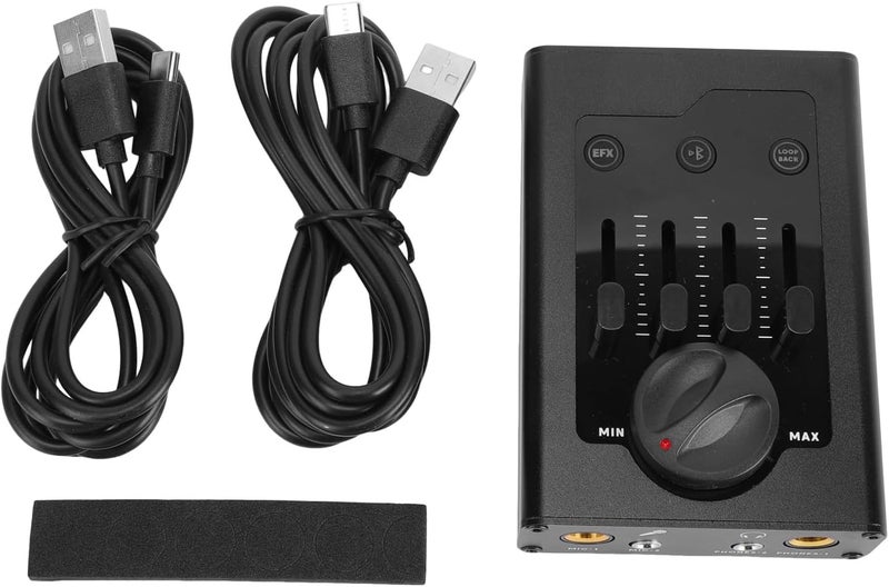 Keenso Sound Card, 4 Sound Effects Zero Latency Real Time Monitoring OTG Phone Connection Portable Aluminum Alloy with Built in Loopback Functionality (Black) - Image 1