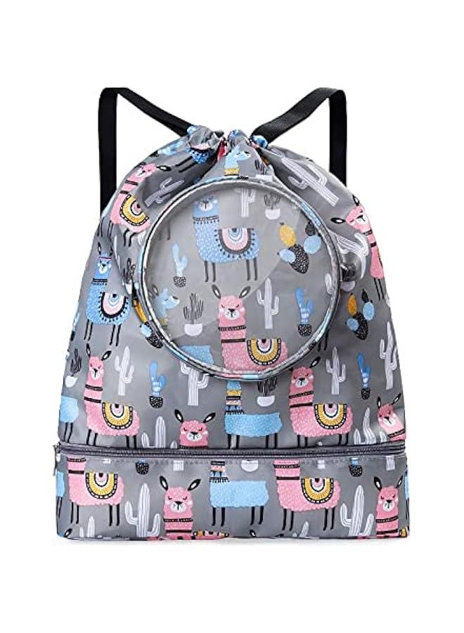 Waterproof Drawstring Backpack with Shoe Compartment for Kids, Grey Sports Gym Bag for Girls and Boys - Image 1