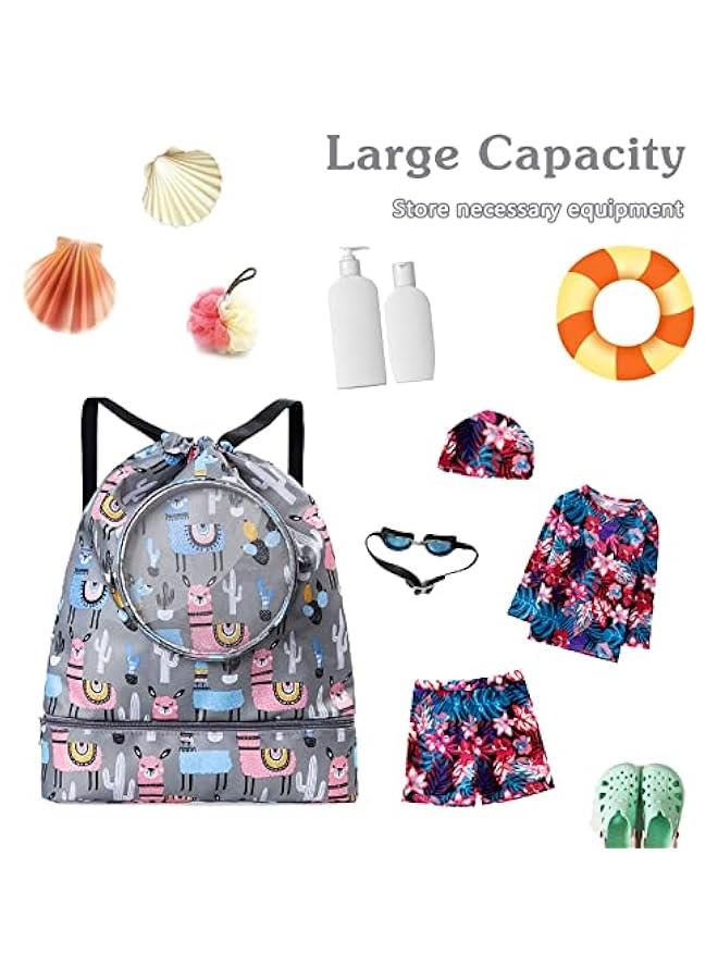Waterproof Drawstring Backpack with Shoe Compartment for Kids, Grey Sports Gym Bag for Girls and Boys - Image 2