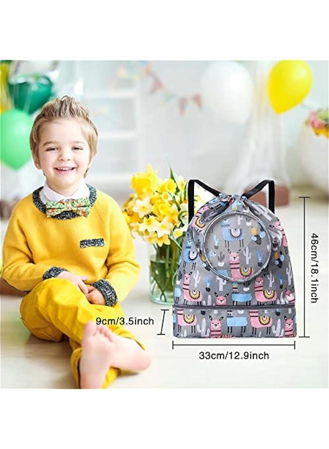 Waterproof Drawstring Backpack with Shoe Compartment for Kids, Grey Sports Gym Bag for Girls and Boys - Image 5