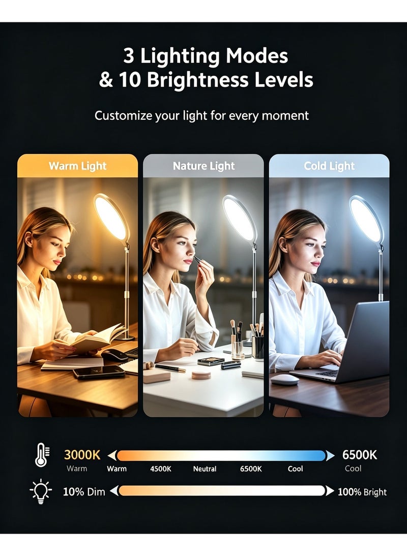 بيكنجينوس حلقة إضاءة مع حامل لاجتماعات زووم، بتلف ٣٦٠° قياس ١٠.٥ بوصة لإضاءة فيديو الكمبيوتر، إضاءة مكتبية، إضاءة LED كاملة الشاشة ومعاها حامل موبايل للبث المباشر ومكالمات الفيديو - Image 4