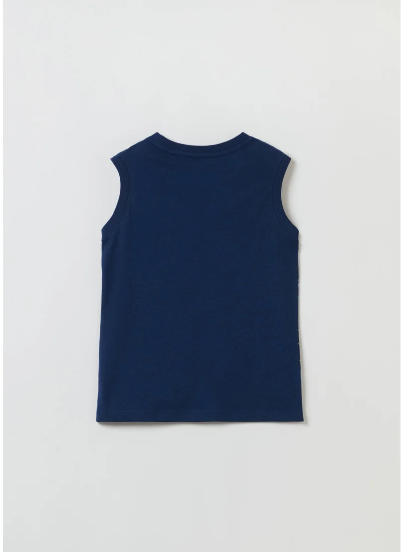 Ovs Cotton Racerback Vest With Fish Print