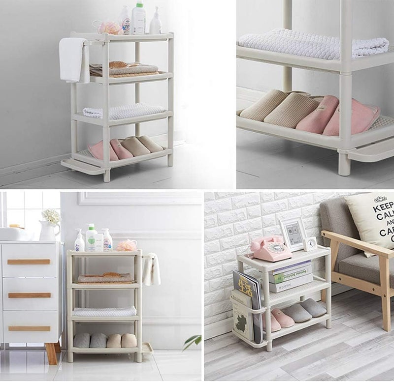 HOME CUBE رف أحذية بلاستيكي 4 طبقات للمنزل مع حامل مظلة، رف متعدد الأغراض لعرض الأحذية في غرفة المعيشة والمنزل والمكتب، رف أحذية بلاستيكي قابل للتعديل، 71X29X82 سم - Image 3