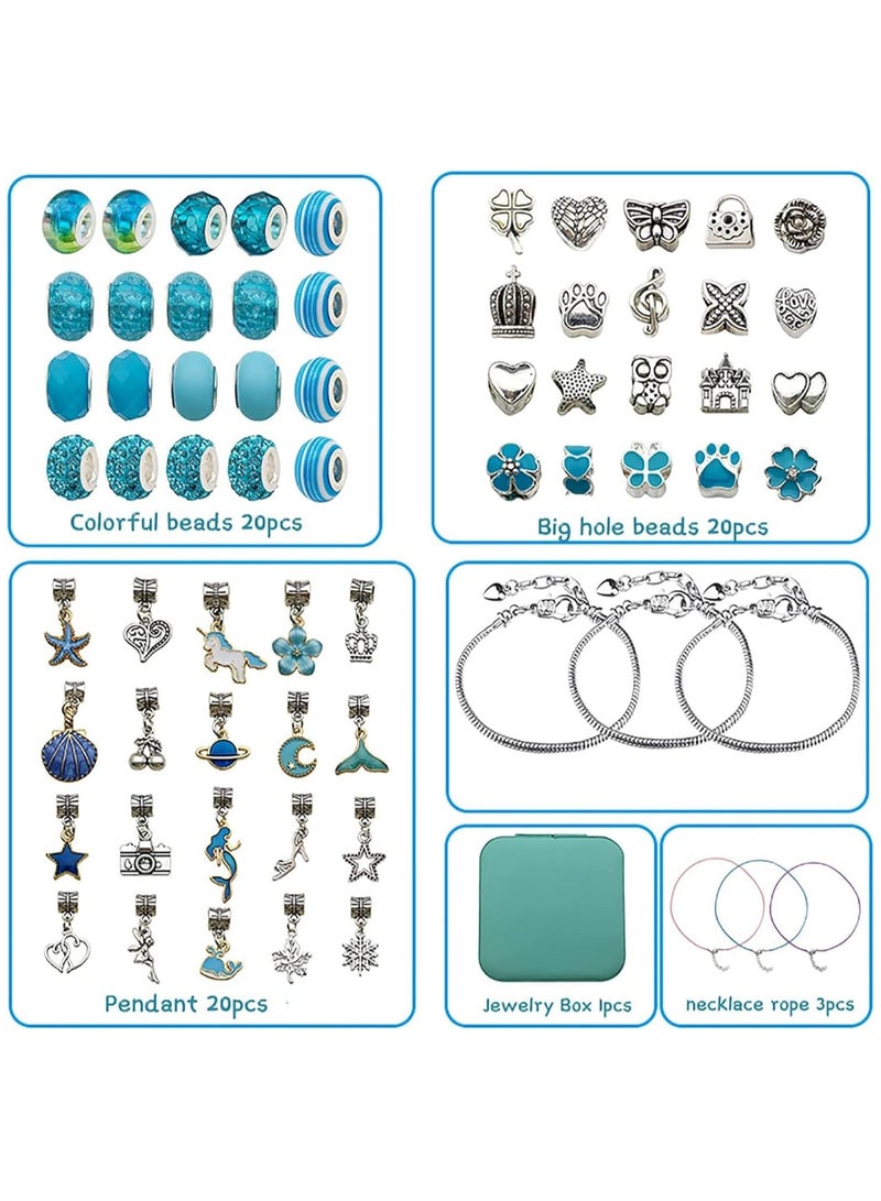 AUTOYSUR Bracelet Making Kit for Girls,68PCs Charm Bracelets Kit with Jewelry Box, Jewelry Charms, Bracelets for DIY Craft, Jewelry Gift for Adults and Kids，Present For 8-12 Year Old Girl (blue)  - Image 2