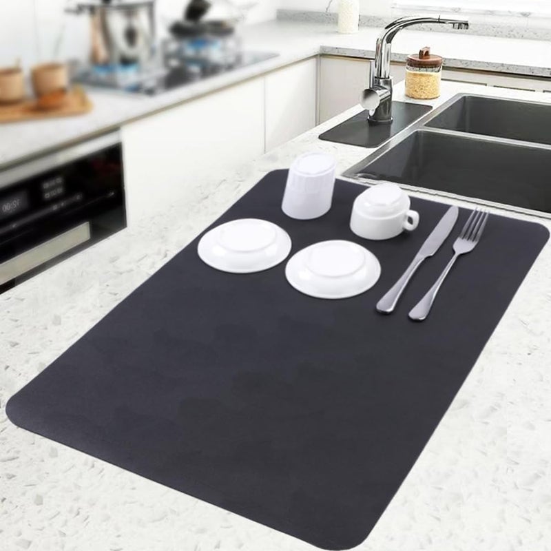 RIGJAK Coffee Mat Hide Stain Rubber Backed Absorbent Dish Drying Mat for Kitchen CounterCoffee Bar Accessories Fit Under Coffee Maker Pot Espresso Machine Dish Rack60x40 Black - Image 3