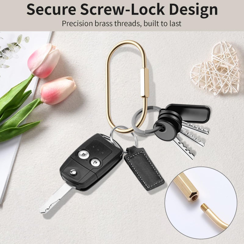 SGSYRYCO 3 Pcs Brass Key Ring with Screw Lock - Durable Gold Carabiner Keychain Clip for Keys, Bags, Handbags, Men & Women, Premium Gold Key Ring, Carabiner Locking Purse and Bag Charms Accessory - Image 3
