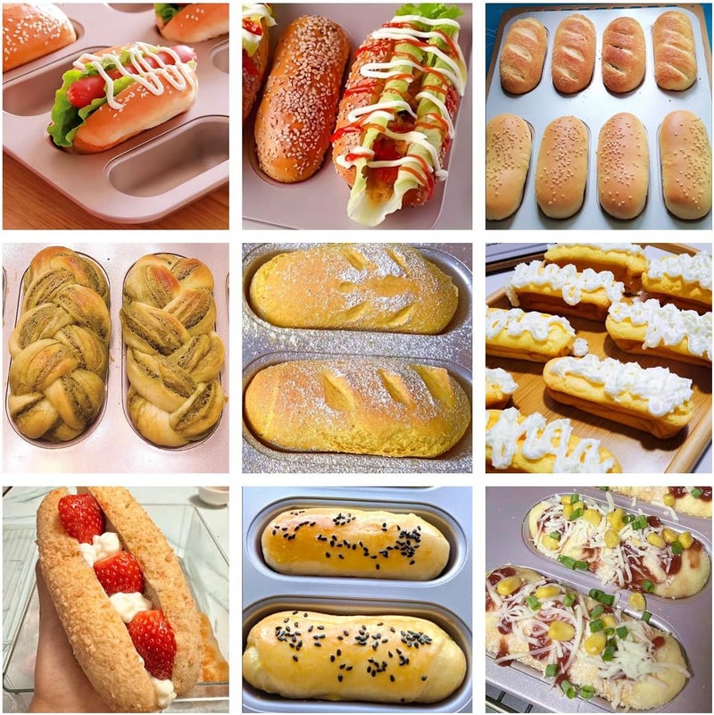 DWWTKL 8-Cavity Nonstick Hot Dog Bun Pan Heavy Duty Steel Baking Mini Hotdog Bun Pans for Bread Muffin Cake Mini Baguette Hamburgers Sandwich Mold - Image 5