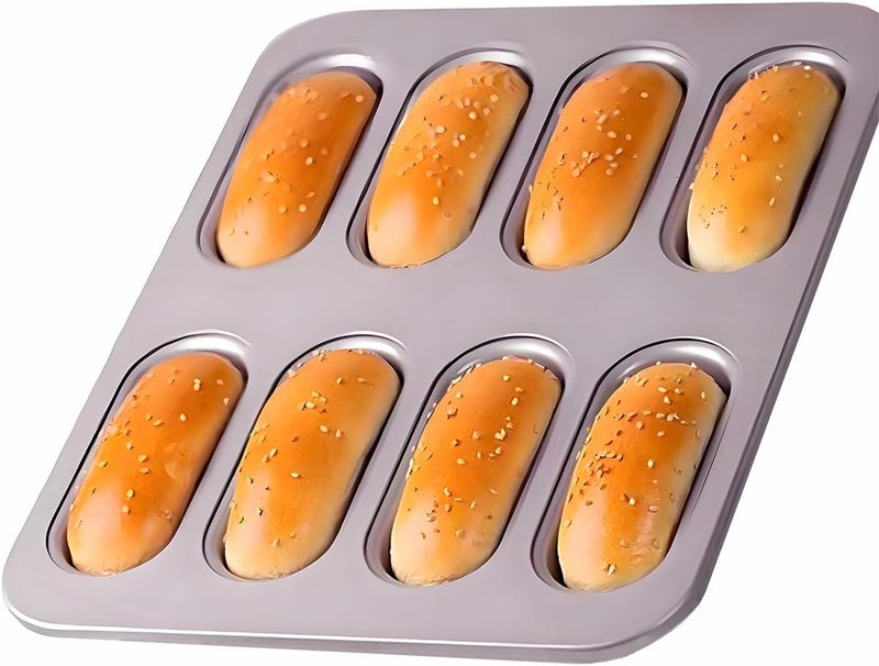 DWWTKL 8-Cavity Nonstick Hot Dog Bun Pan Heavy Duty Steel Baking Mini Hotdog Bun Pans for Bread Muffin Cake Mini Baguette Hamburgers Sandwich Mold - Image 1