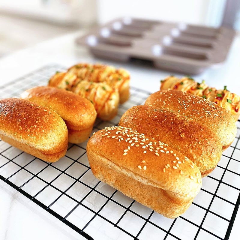 DWWTKL 8-Cavity Nonstick Hot Dog Bun Pan Heavy Duty Steel Baking Mini Hotdog Bun Pans for Bread Muffin Cake Mini Baguette Hamburgers Sandwich Mold - Image 4