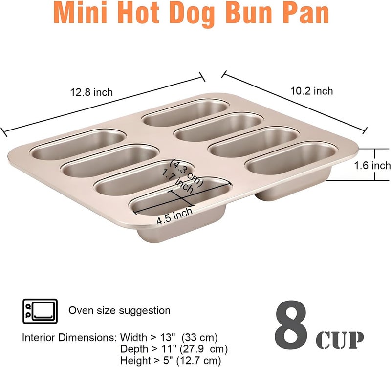 DWWTKL 8-Cavity Nonstick Hot Dog Bun Pan Heavy Duty Steel Baking Mini Hotdog Bun Pans for Bread Muffin Cake Mini Baguette Hamburgers Sandwich Mold - Image 2
