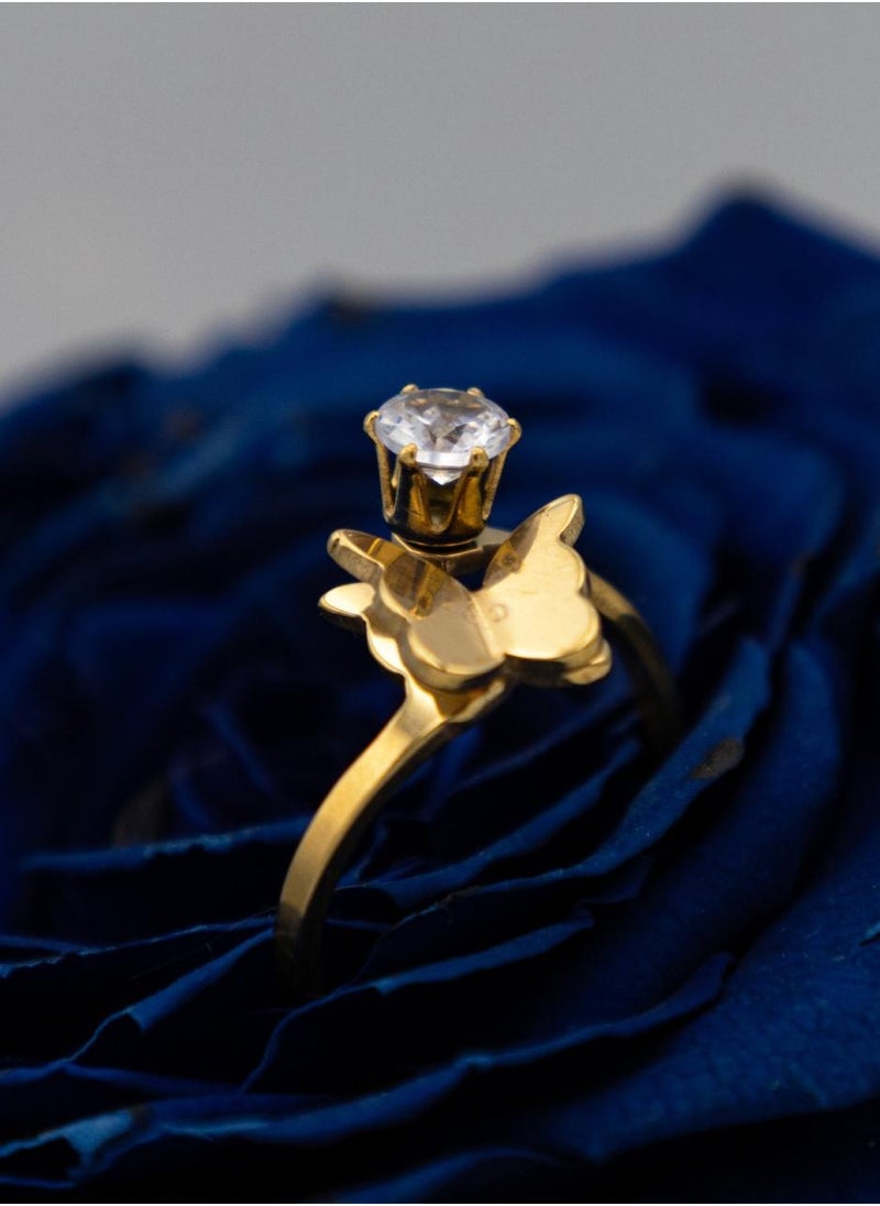 mjuhurat Elegant Butterfly Gold Ring with Sparkling Stone  - Image 4
