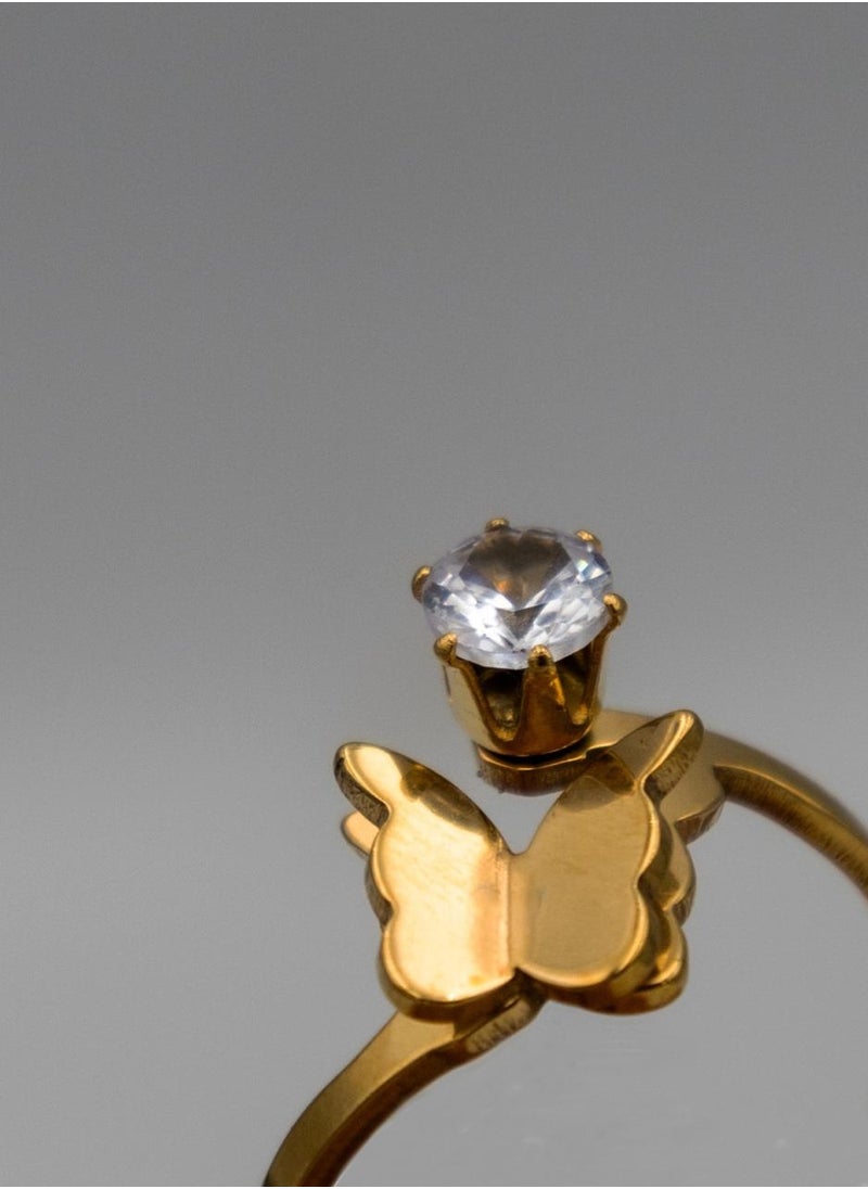 mjuhurat Elegant Butterfly Gold Ring with Sparkling Stone  - Image 3