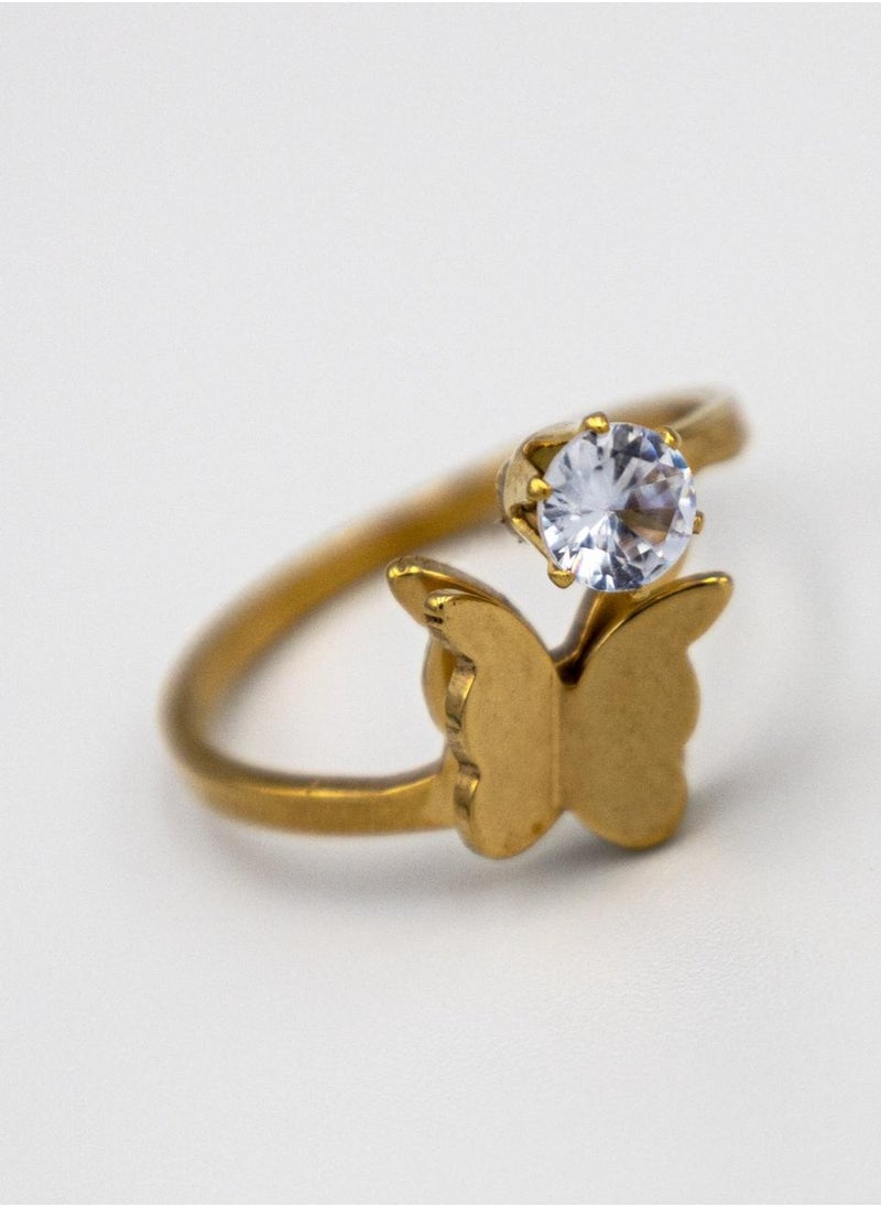 mjuhurat Elegant Butterfly Gold Ring with Sparkling Stone  - Image 1