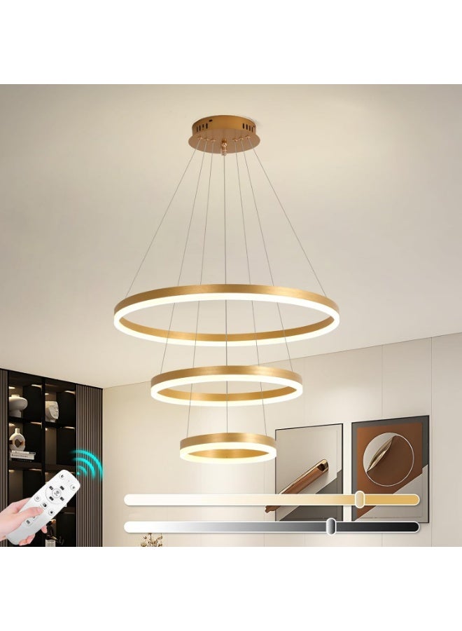 Modern Dimmable LED Ring Chandelier with Remote Control – 3-Tier Gold Adjustable Pendant Light for Living Room, Dining Room & Foyer – Contemporary Hanging Ceiling Fixture, Warm to Cool Lighting - Image 1