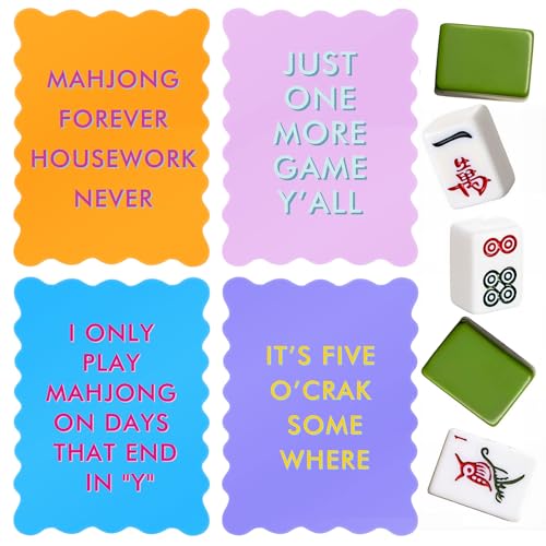 Maitys 4 Pcs Color Mahjong Shuffler Cards with Funny Sayings for Mixing Shuffling Tiles Thick PVC Shufflers with Wavy Scalloped Edges Mahjong Accessories Gifts for Lovers Playing PleochroicLively - Image 1