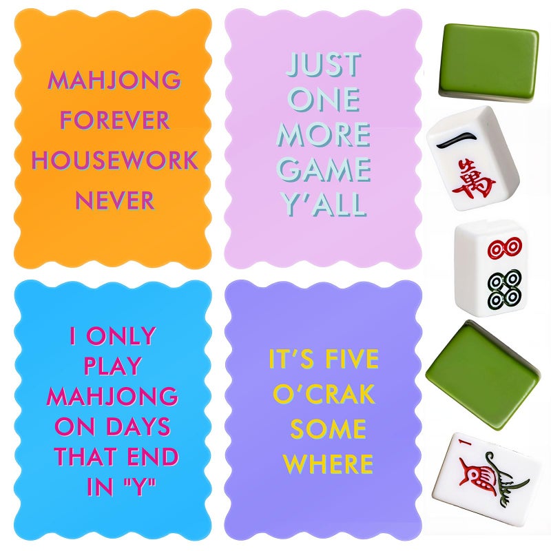 Maitys 4 Pcs Color Mahjong Shuffler Cards with Funny Sayings for Mixing Shuffling Tiles Thick PVC Shufflers with Wavy Scalloped Edges Mahjong Accessories Gifts for Lovers Playing PleochroicLively - Image 3