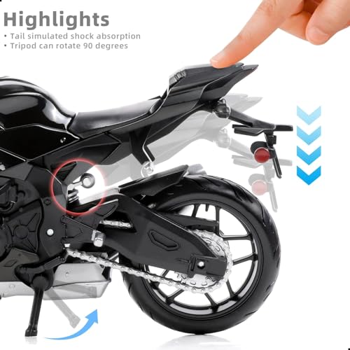 Risopen 1:12 Motorcycle Model Toy for Yamaha YZF-R1 1000R Metal Die-cast with Plastic Motorcycle Model No Assembly Required Mini Finished Moto Gift for Adult（Black） - Image 5