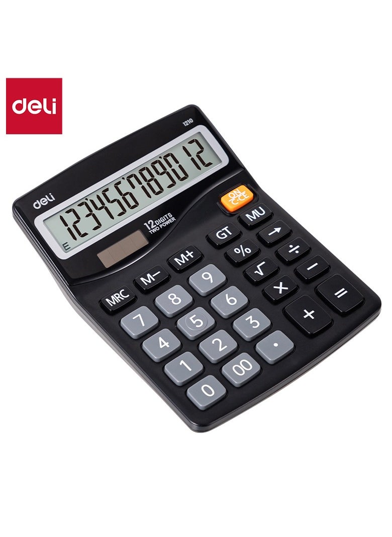 Deli Deli E1210 Plastic Calculator - 12 Digits - Black  - Image 1
